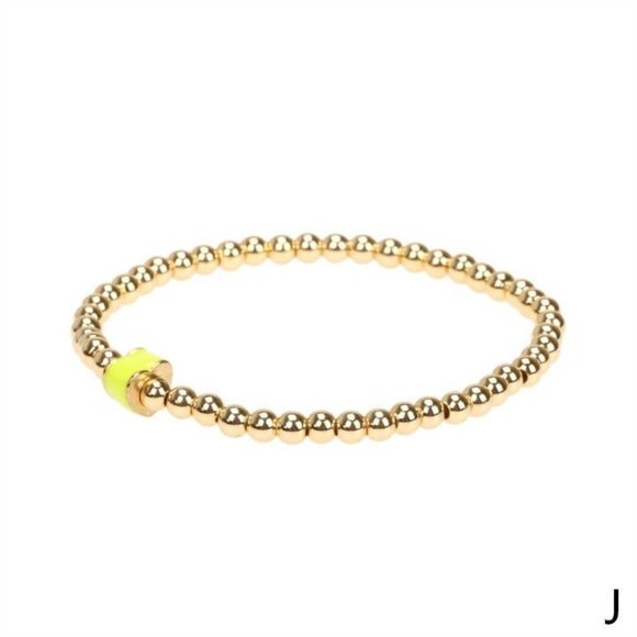 Gold plated beaded and color enamel bead stretch bracelet - Picture 12 of 15